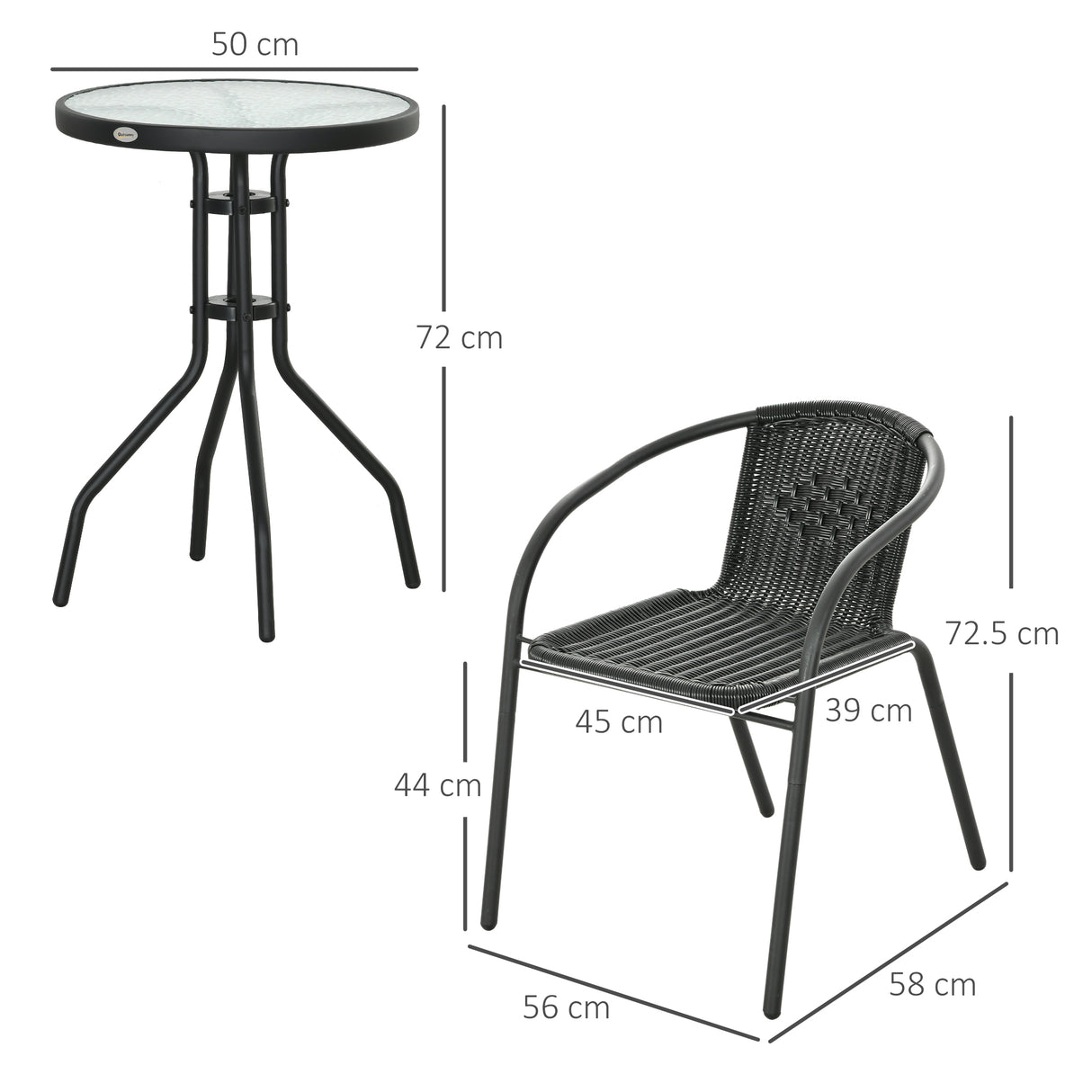 Poly Rattan 3 Pieces Garden Bistro Set Round Glass Top Coffee Table - Velmora