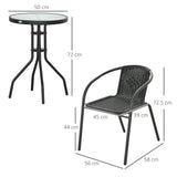 Poly Rattan 3 Pieces Garden Bistro Set Round Glass Top Coffee Table - Velmora