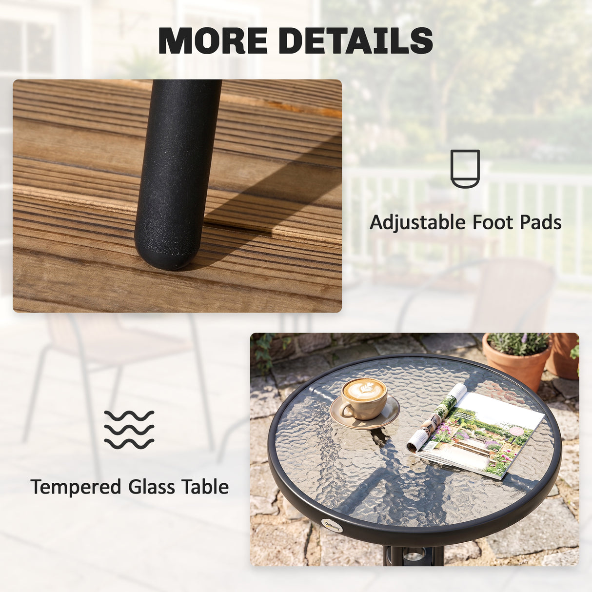 Poly Rattan 3 Pieces Garden Bistro Set Round Glass Top Coffee Table - Velmora