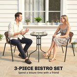 Poly Rattan 3 Pieces Garden Bistro Set Round Glass Top Coffee Table - Velmora