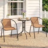 Poly Rattan 3 Pieces Garden Bistro Set Round Glass Top Coffee Table - Velmora
