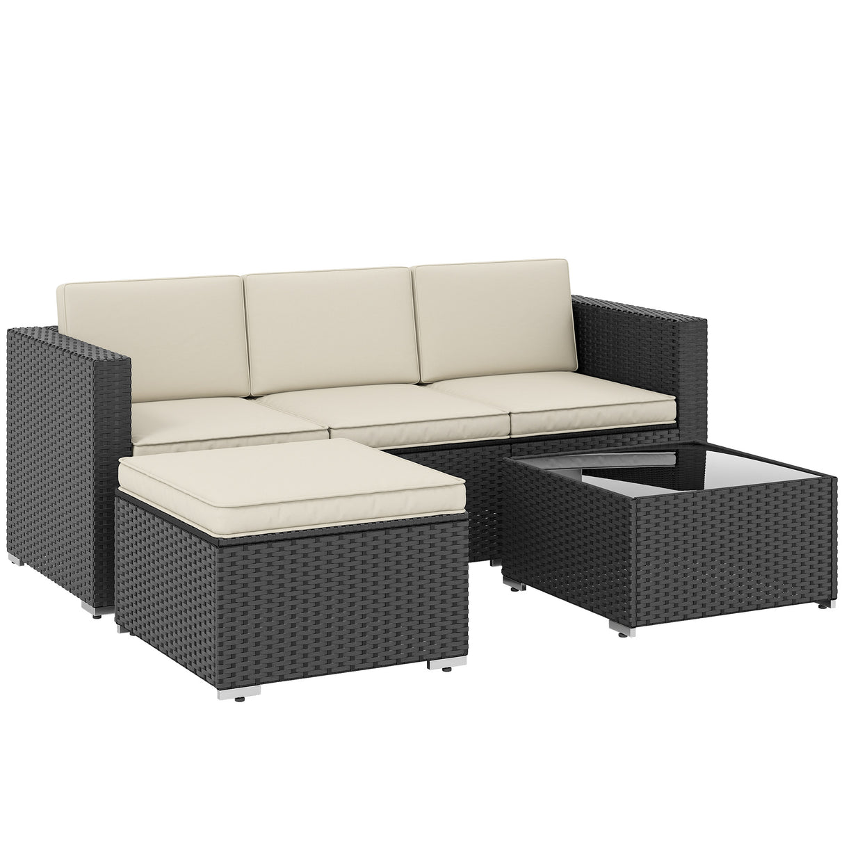 Poly Rattan 3 Pieces Garden Furniture Set With Cushions And Table - Velmora