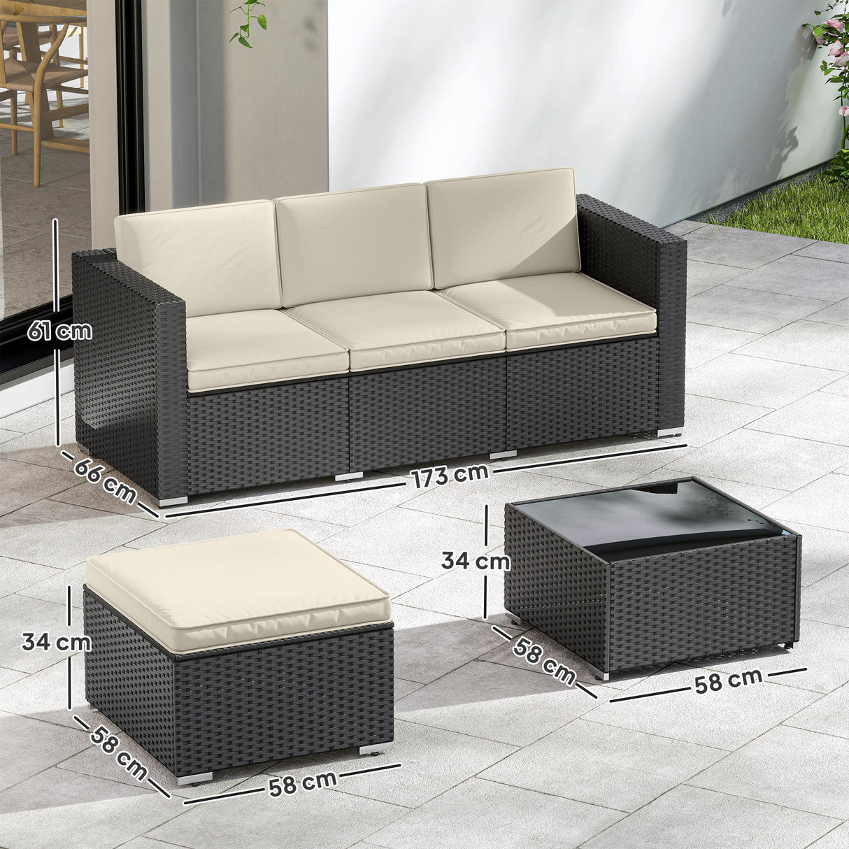 Poly Rattan 3 Pieces Garden Furniture Set With Cushions And Table - Velmora