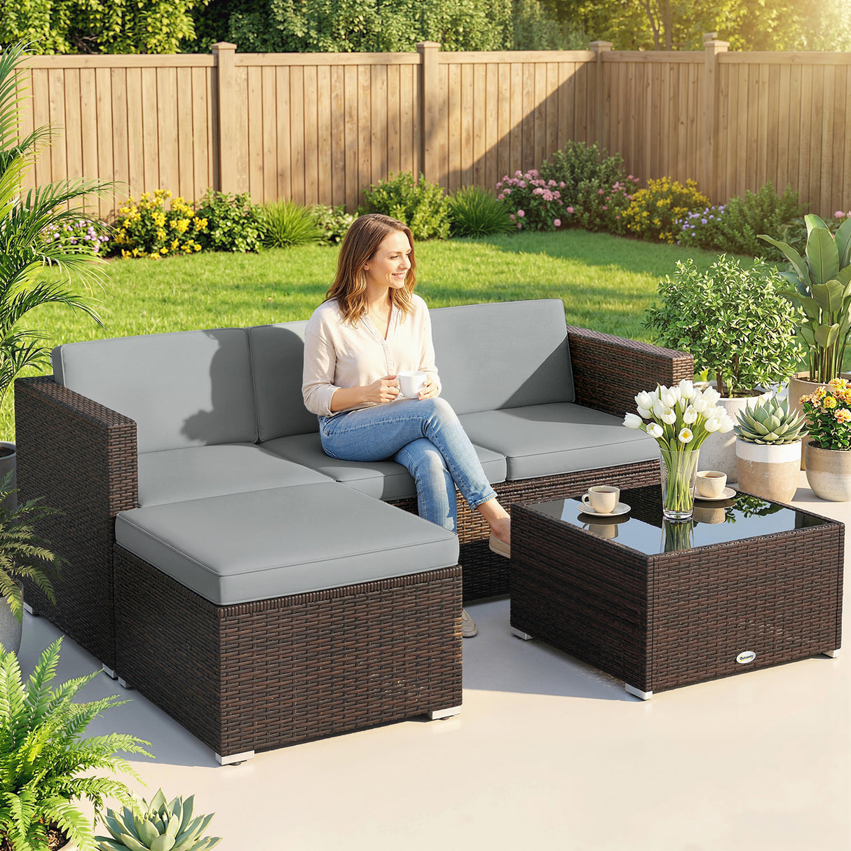 Poly Rattan 3 Pieces Garden Furniture Set With Cushions And Table - Velmora