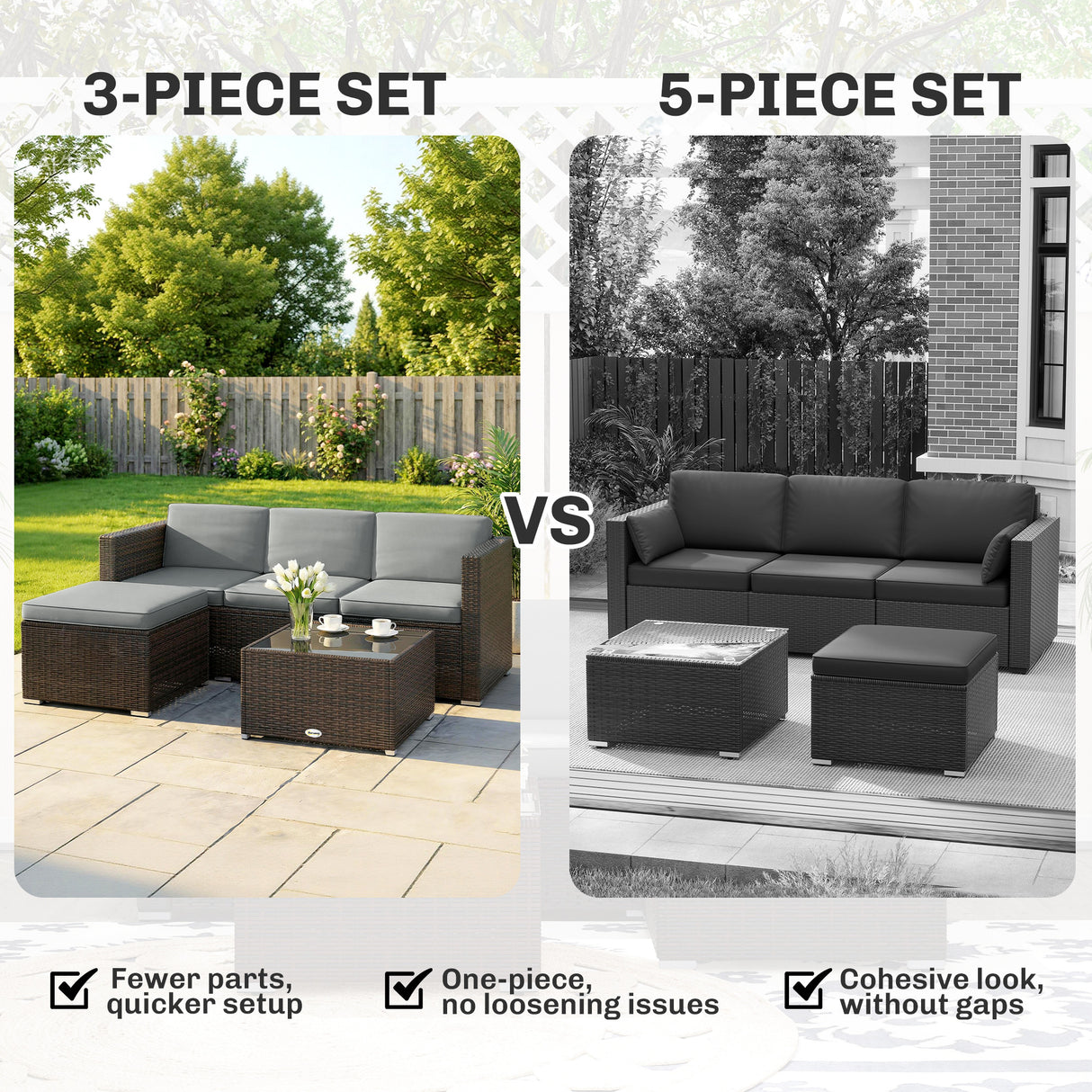 Poly Rattan 3 Pieces Garden Furniture Set With Cushions And Table - Velmora