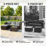 Poly Rattan 3 Pieces Garden Furniture Set With Cushions And Table - Velmora