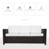 Poly Rattan 3 Seater Garden Sofa With Cushions and Metal Frame - Velmora