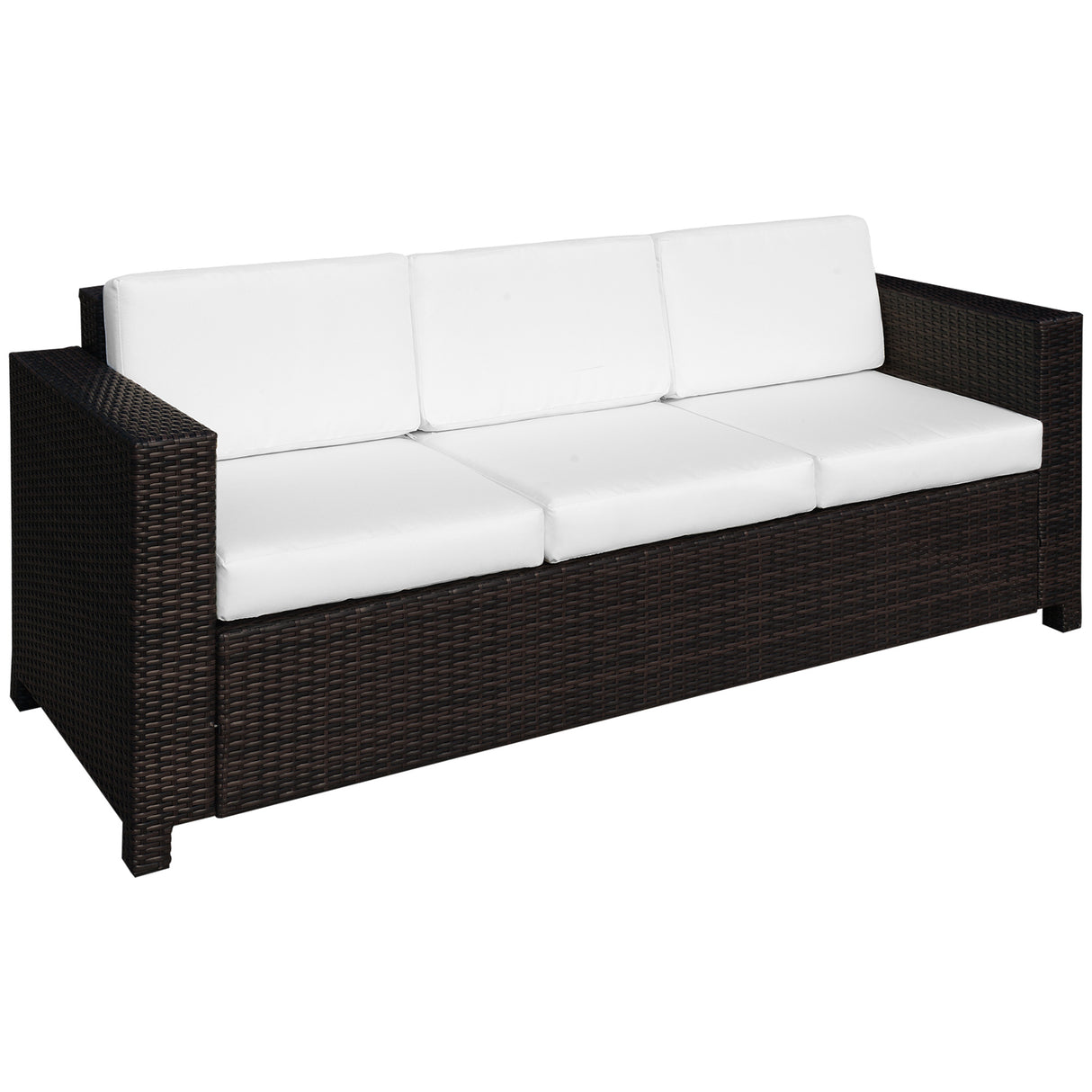 Poly Rattan 3 Seater Garden Sofa With Cushions and Metal Frame - Velmora