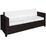 Poly Rattan 3 Seater Garden Sofa With Cushions and Metal Frame - Velmora