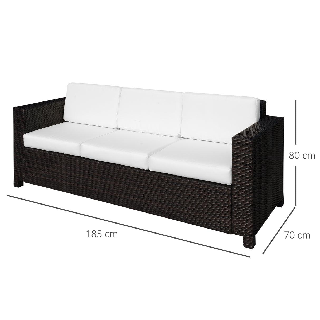 Poly Rattan 3 Seater Garden Sofa With Cushions and Metal Frame - Velmora