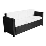 Poly Rattan 3 Seater Garden Sofa With Cushions and Metal Frame - Velmora