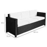 Poly Rattan 3 Seater Garden Sofa With Cushions and Metal Frame - Velmora
