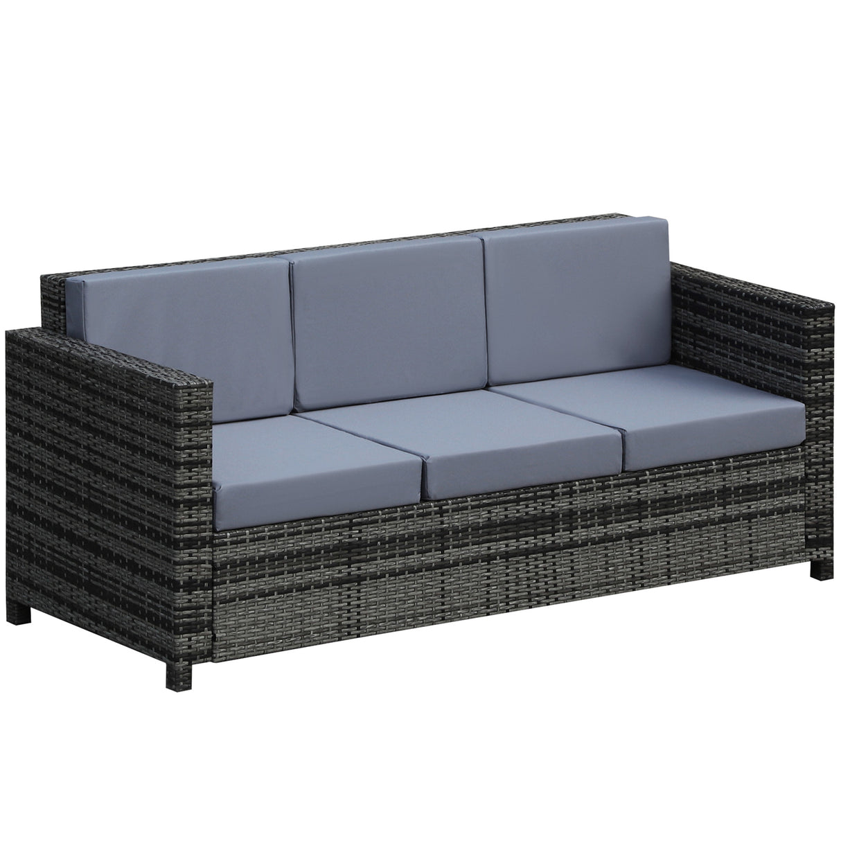 Poly Rattan 3 Seater Garden Sofa With Cushions and Metal Frame - Velmora