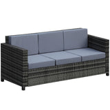 Poly Rattan 3 Seater Garden Sofa With Cushions and Metal Frame - Velmora