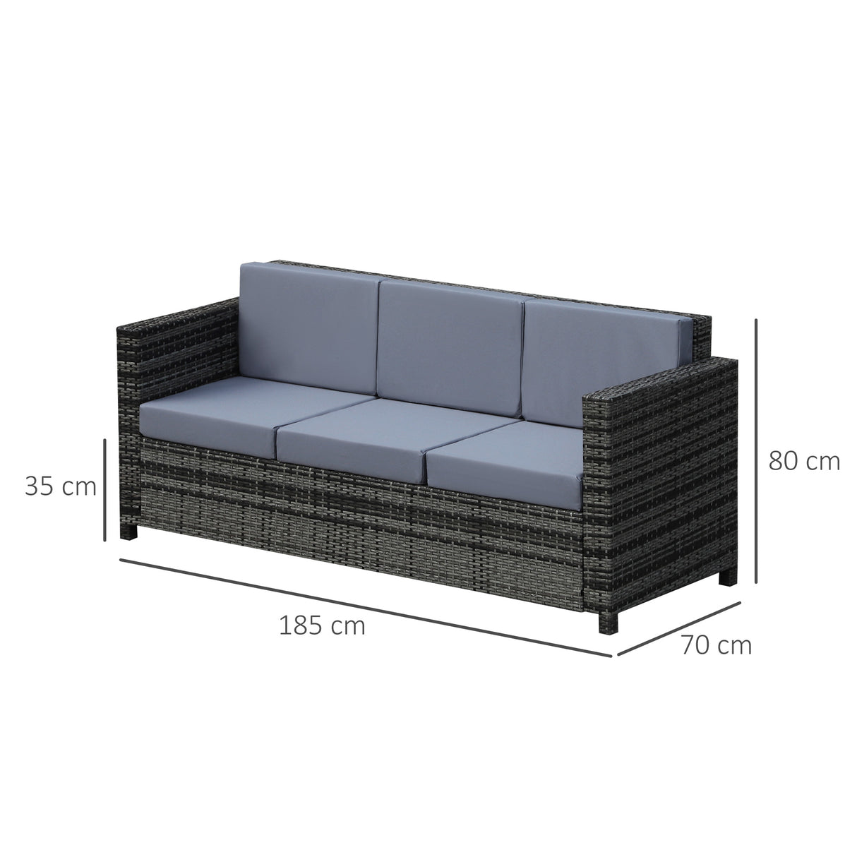Poly Rattan 3 Seater Garden Sofa With Cushions and Metal Frame - Velmora
