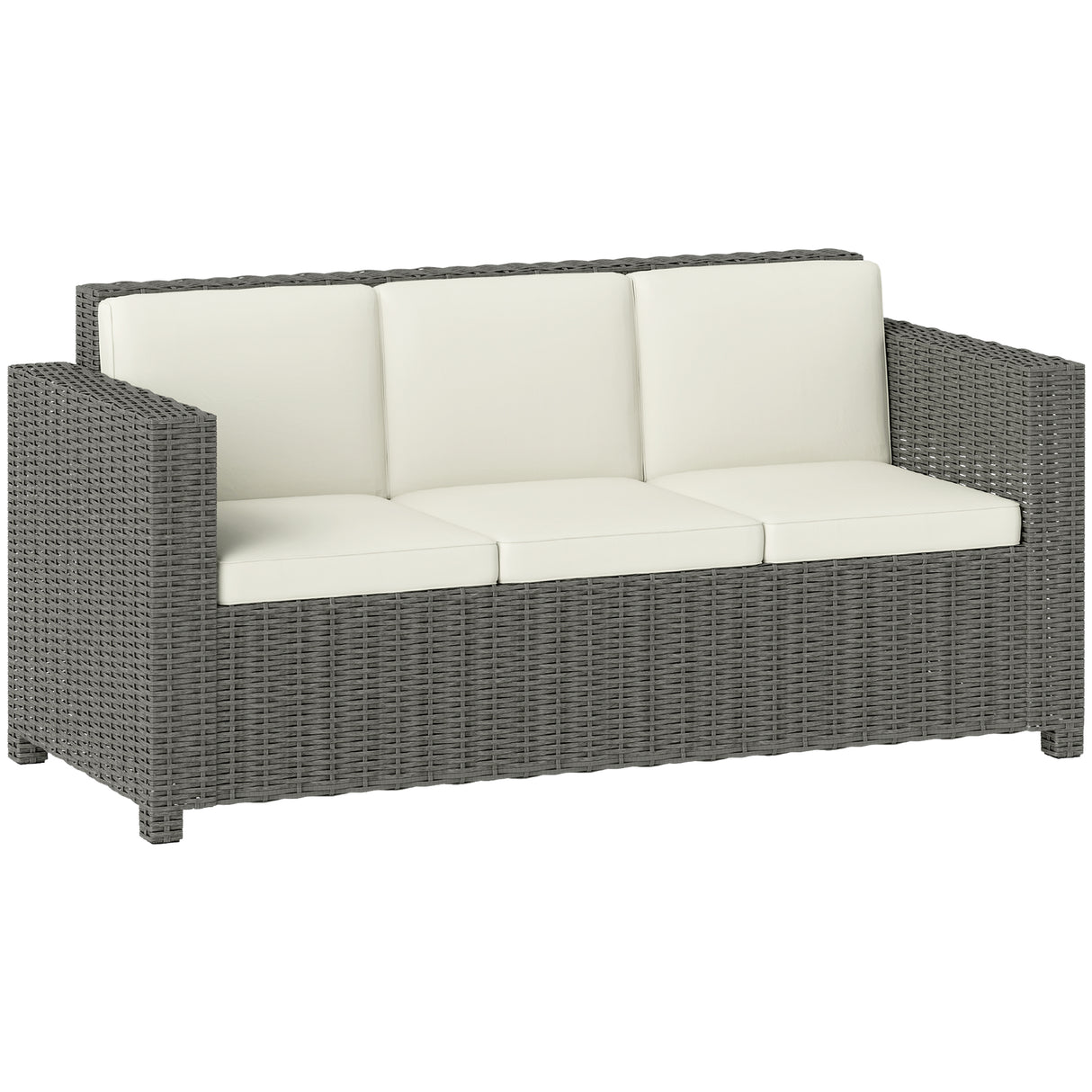 Poly Rattan 3 Seater Garden Sofa With Cushions and Metal Frame - Velmora