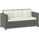 Poly Rattan 3 Seater Garden Sofa With Cushions and Metal Frame - Velmora