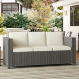 Poly Rattan 3 Seater Garden Sofa With Cushions and Metal Frame - Velmora