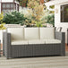 Poly Rattan 3 Seater Garden Sofa With Cushions and Metal Frame - Velmora