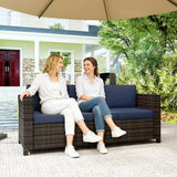 Poly Rattan 3 Seater Garden Sofa With Cushions and Metal Frame - Velmora