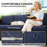 Poly Rattan 3 Seater Garden Sofa With Cushions and Metal Frame - Velmora