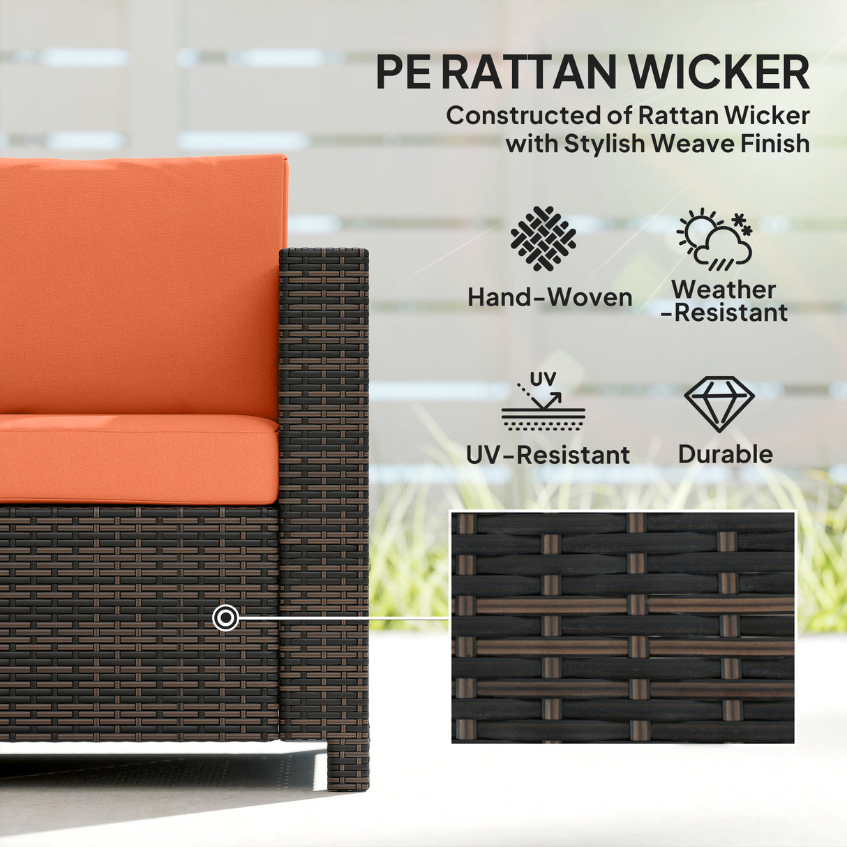 Poly Rattan 3 Seater Garden Sofa With Cushions and Metal Frame - Velmora