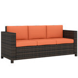 Poly Rattan 3 Seater Garden Sofa With Cushions and Metal Frame - Velmora