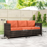 Poly Rattan 3 Seater Garden Sofa With Cushions and Metal Frame - Velmora