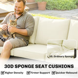 Poly Rattan 3 Seater Garden Sofa With Thickened Cushions and Wooden Armrests - Velmora