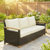 Poly Rattan 3 Seater Garden Sofa With Thickened Cushions and Wooden Armrests - Velmora