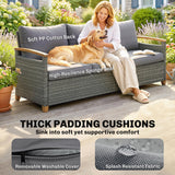 Poly Rattan 3 Seater Garden Sofa With Thickened Cushions and Wooden Armrests - Velmora
