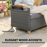 Poly Rattan 3 Seater Garden Sofa With Thickened Cushions and Wooden Armrests - Velmora