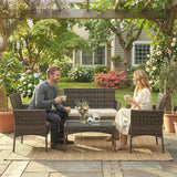 Poly Rattan 4 Piece Garden Furniture Sofa Set With Loveseat And Armchairs - Velmora