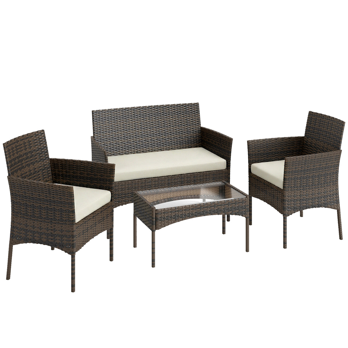 Poly Rattan 4 Piece Garden Furniture Sofa Set With Loveseat And Armchairs - Velmora
