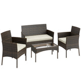 Poly Rattan 4 Piece Garden Furniture Sofa Set With Loveseat And Armchairs - Velmora
