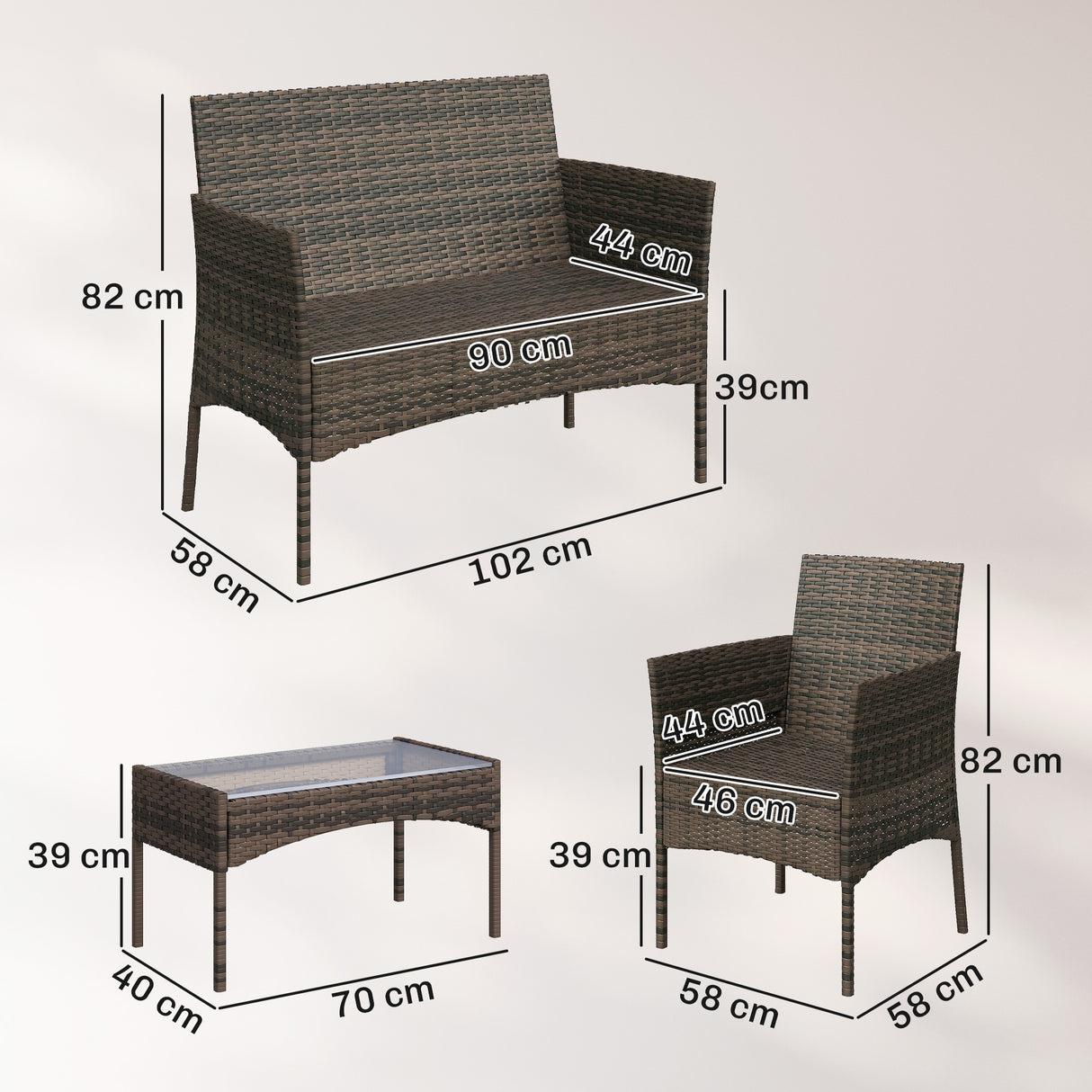 Poly Rattan 4 Piece Garden Furniture Sofa Set With Loveseat And Armchairs - Velmora