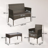 Poly Rattan 4 Piece Garden Furniture Sofa Set With Loveseat And Armchairs - Velmora