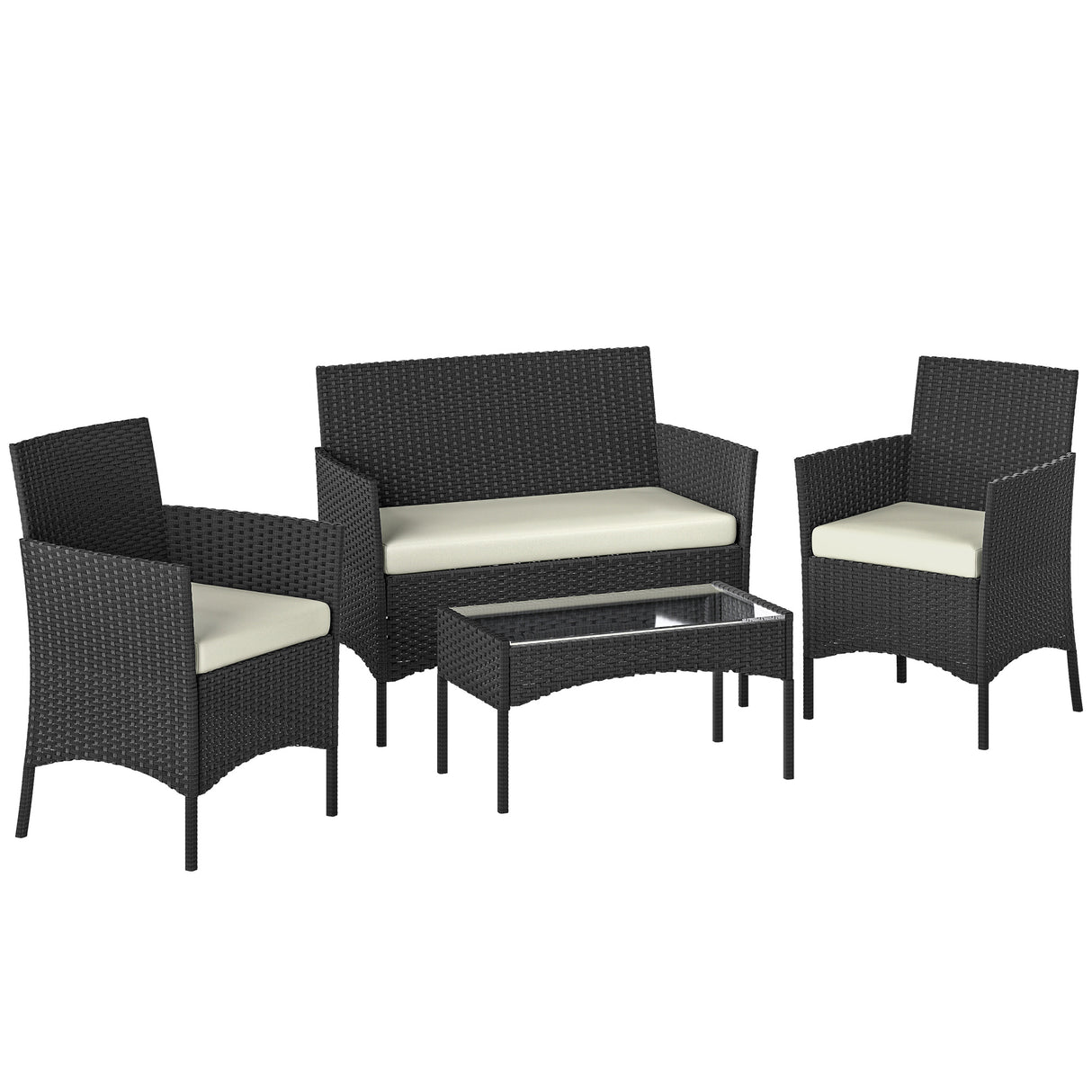Poly Rattan 4 Piece Garden Furniture Sofa Set With Loveseat And Armchairs - Velmora