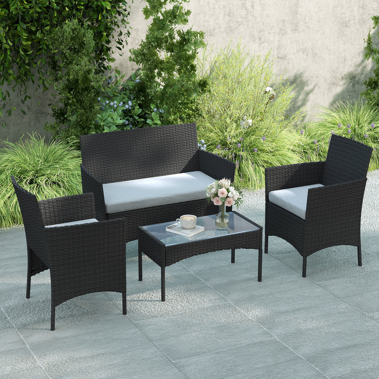 Poly Rattan 4 Piece Garden Furniture Sofa Set With Loveseat And Armchairs - Velmora
