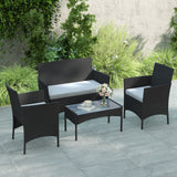 Poly Rattan 4 Piece Garden Furniture Sofa Set With Loveseat And Armchairs - Velmora