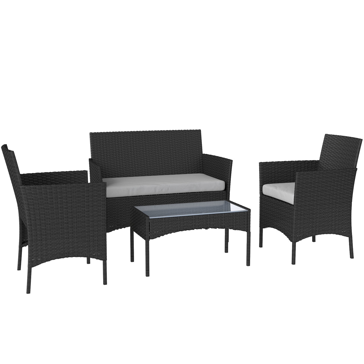 Poly Rattan 4 Piece Garden Furniture Sofa Set With Loveseat And Armchairs - Velmora