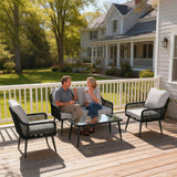 Poly Rattan 4 Piece Garden Sofa Set With Rectangular Glass Table and Chairs - Velmora