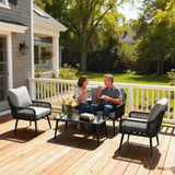 Poly Rattan 4 Piece Garden Sofa Set With Rectangular Glass Table and Chairs - Velmora