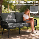 Poly Rattan 4 Piece Garden Sofa Set With Rectangular Glass Table and Chairs - Velmora