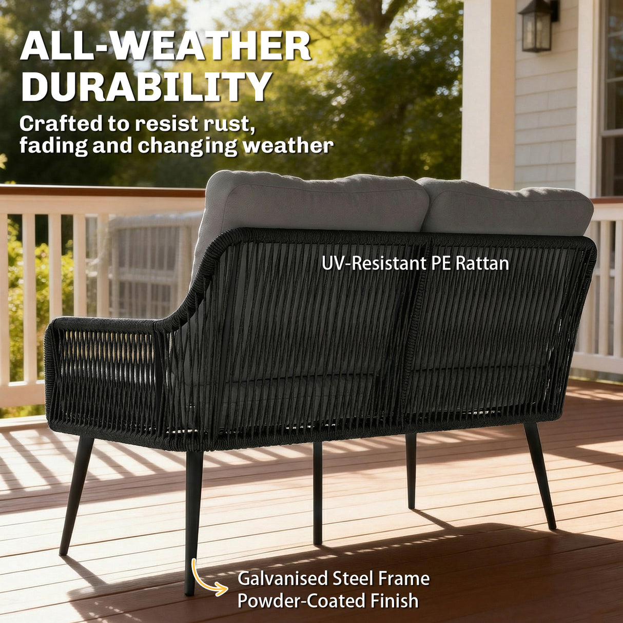Poly Rattan 4 Piece Garden Sofa Set With Rectangular Glass Table and Chairs - Velmora