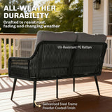 Poly Rattan 4 Piece Garden Sofa Set With Rectangular Glass Table and Chairs - Velmora
