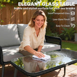 Poly Rattan 4 Piece Garden Sofa Set With Rectangular Glass Table and Chairs - Velmora