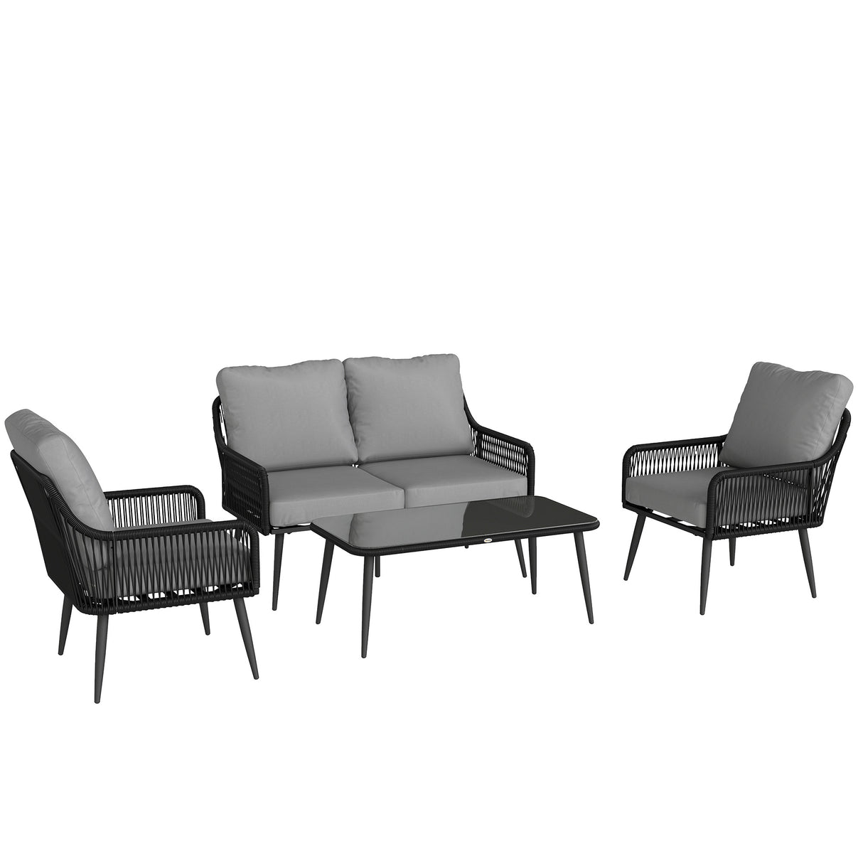 Poly Rattan 4 Piece Garden Sofa Set With Rectangular Glass Table and Chairs - Velmora