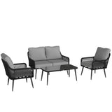 Poly Rattan 4 Piece Garden Sofa Set With Rectangular Glass Table and Chairs - Velmora