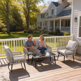 Poly Rattan 4 Piece Garden Sofa Set With Rectangular Glass Table and Chairs - Velmora